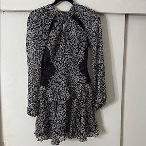 BCBGMaxAzria Black and White Pleated Tie Front Cocktail Dress